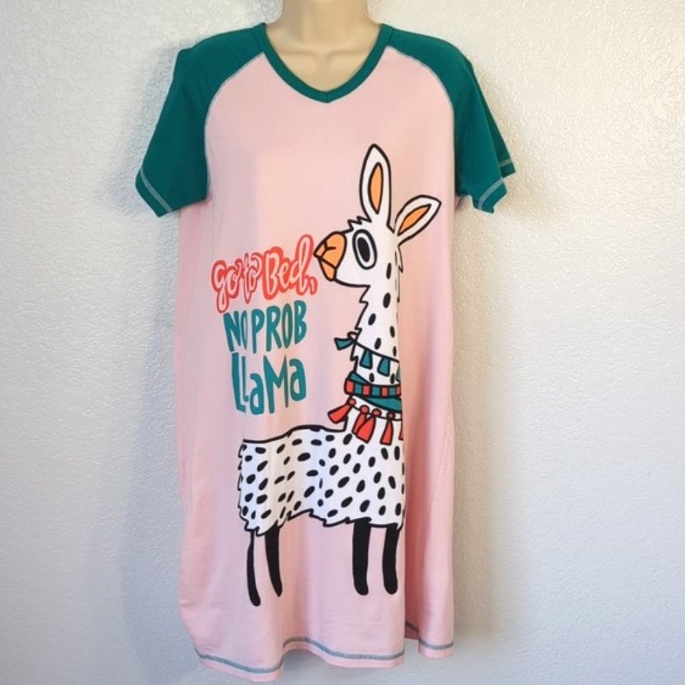 Lazy One Size S/M Sleep Shirt Pj's Go To Bed, No Prob LlaMa